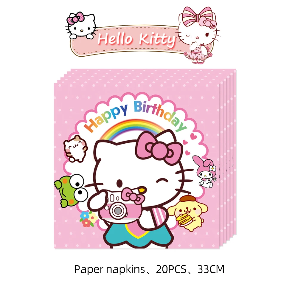Amine Hello Kitty Girls Birthday Party Decoration And Table Accessories Plate Cup Tablecloth Foil Ballon Set Party Gift Supplies