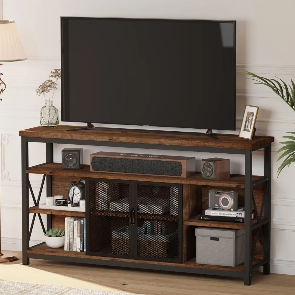 

TV Stand for TVs up to 65 Inch, Industrial Entertainment Center with Storage Cabinet, Farmhouse Wood TV Console