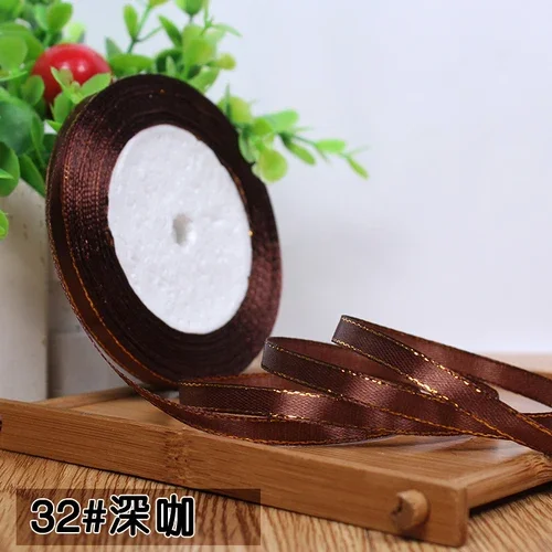 Gold Edged Single Face Satin Ribbon - 22m Roll, 6mm Width for Elegant Wedding and Gift Decoration