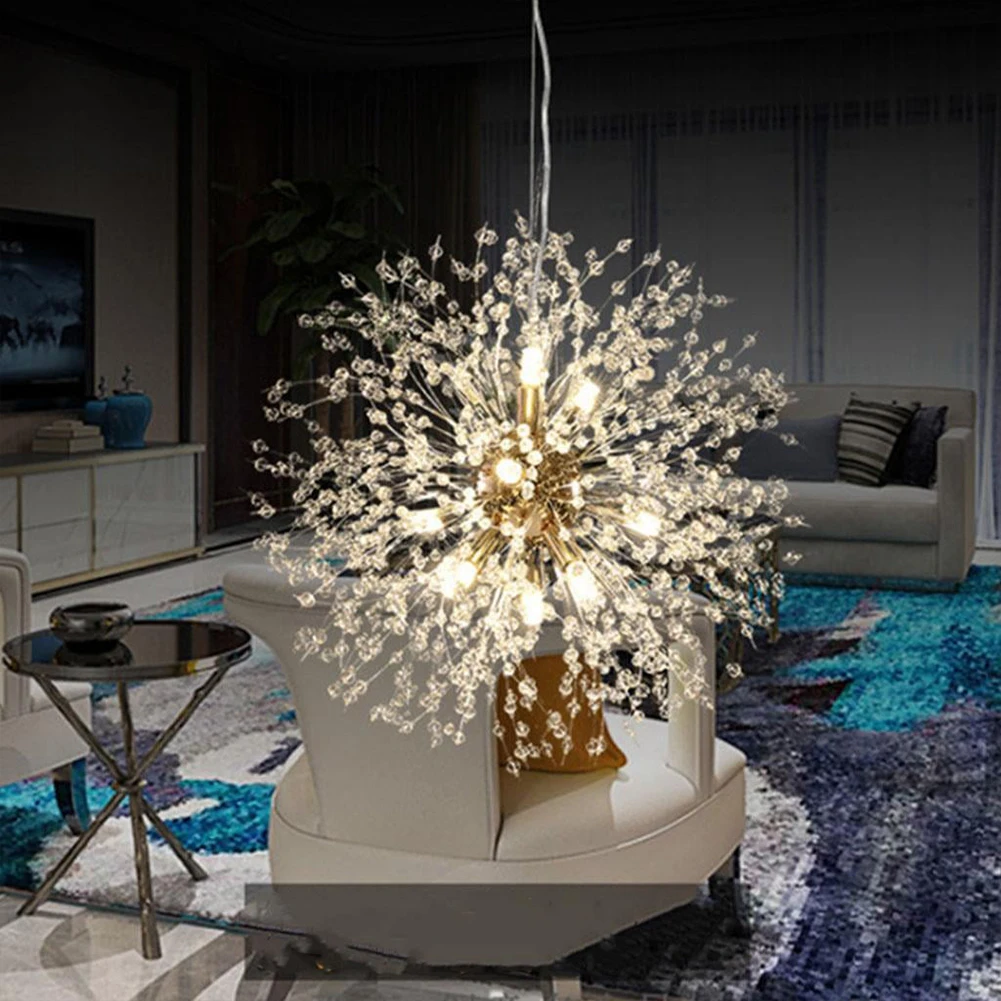 

Home Pendant Light 8 Bulbs Modern Dimmable Dandelion Chandelier LED Crystal Firework Globe Hanging Lamp for Living Room Bedroom