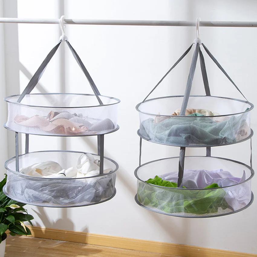 Clothes Drying Basket underwear Hanging Clothes Net Pocket Cardigan Drying Tiled net Rack Socks Drying Bag Single Double Layer_voghion.com