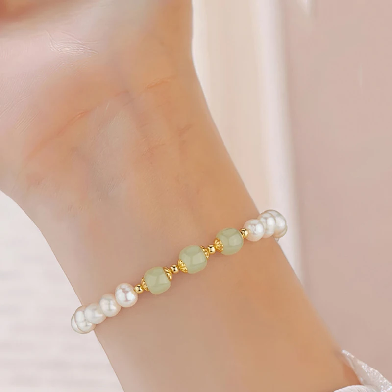 Sexy Junge Mädchen Meistverkaufte Mode Luxus Edlen Schmuck Neue Natürliche Hetian Jade Runde Grüne Perlen Armband Exquisite Elegant