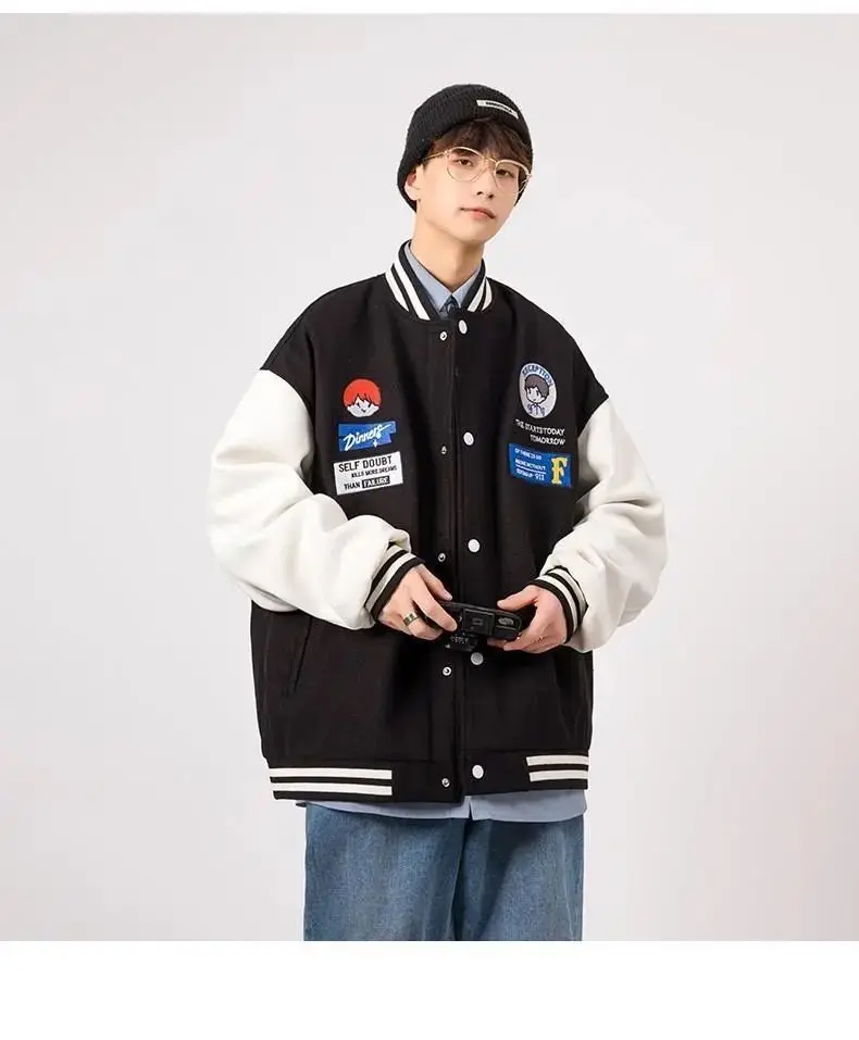 stone island jacket Harajuku Varsity Jackets Men Vintage Baseball Coat Unisex Spring and Autumn Loose Casual Bomber Jacket Couple Streetwear Uniform leather jacket for men