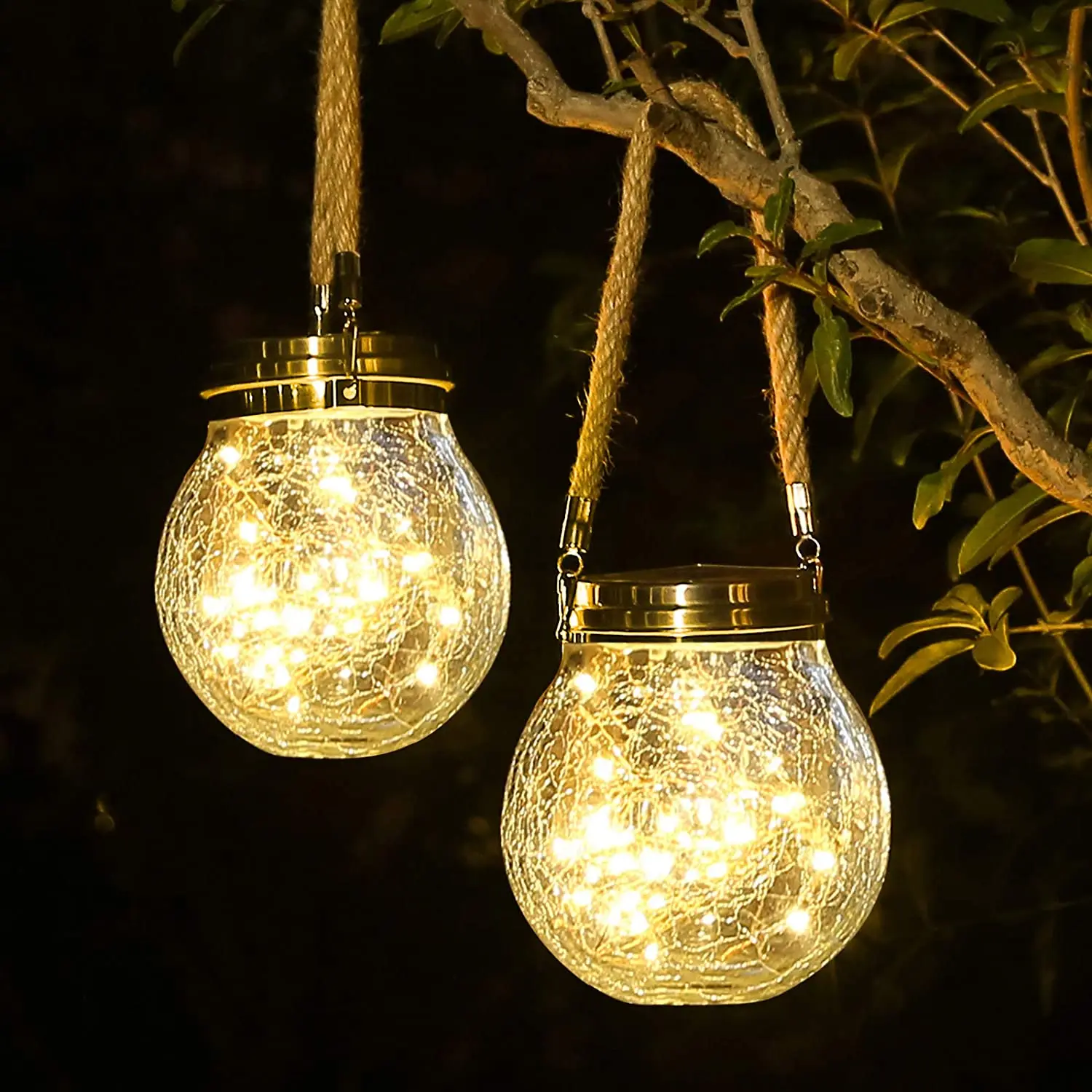 Solar Garden Lantern Outdoor,Cracked Glass Solar Jar Lights Outdoor Waterproof for Garden Yard Patio Pathway Holiday Party Decor eu plug g40 globe outdoor string lights dimmable e27 base 220v 2200k 1w gold tint glass bulb garland patio garden fairy light