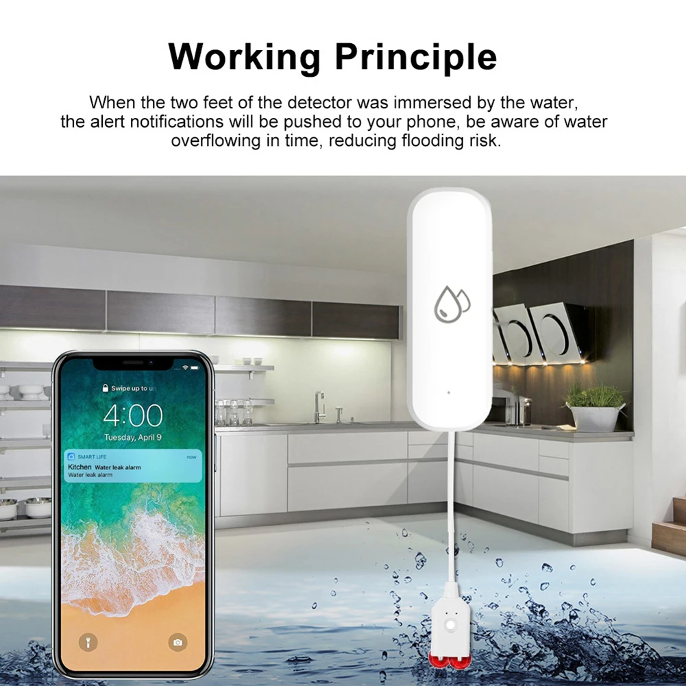 Tuya Smart Zigbee WiFi Water Sensor Leak Detector Overflow Flood Water Leakage Alarm Smart Life APP Control Work with Zigbee Hub for water leak sensor