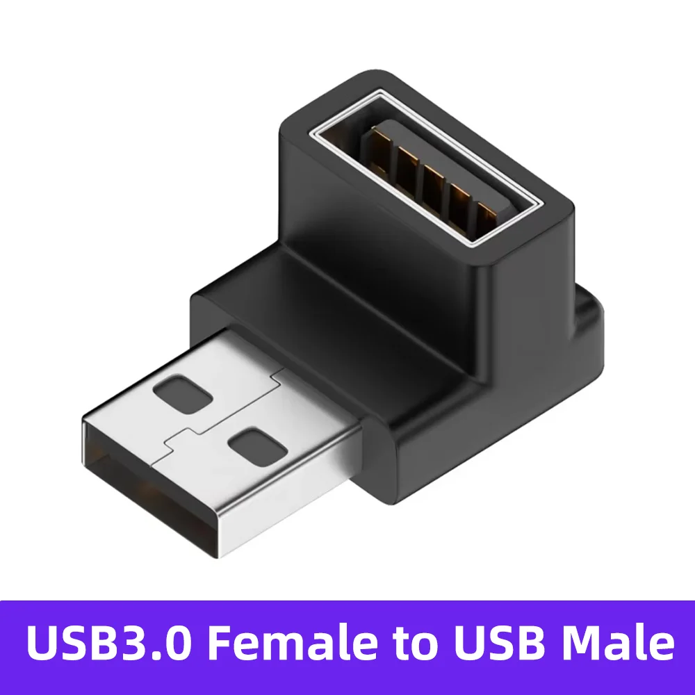 Right Angle USB 3.0 High-Speed Extension Adapter – Upward Elbow Connector, Male to Female Plug Converter