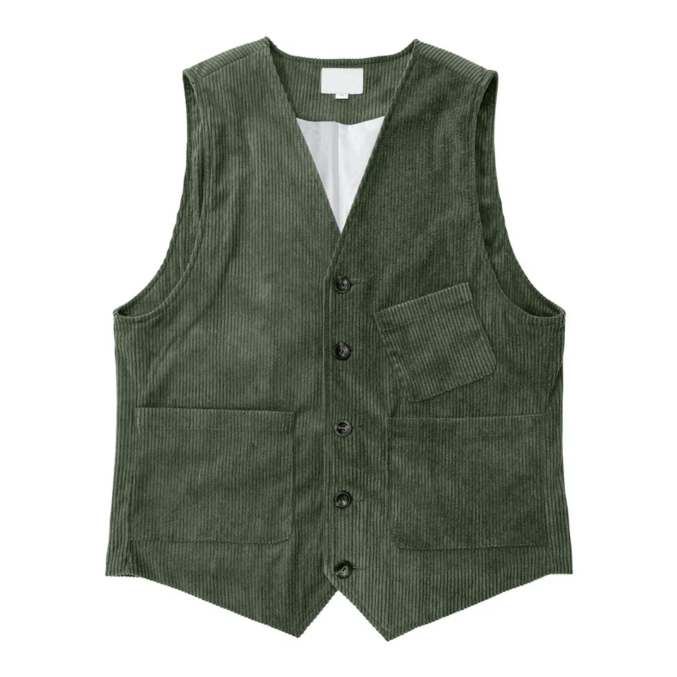 Mens Vintage Corduroy Slim Fit Suit Vest