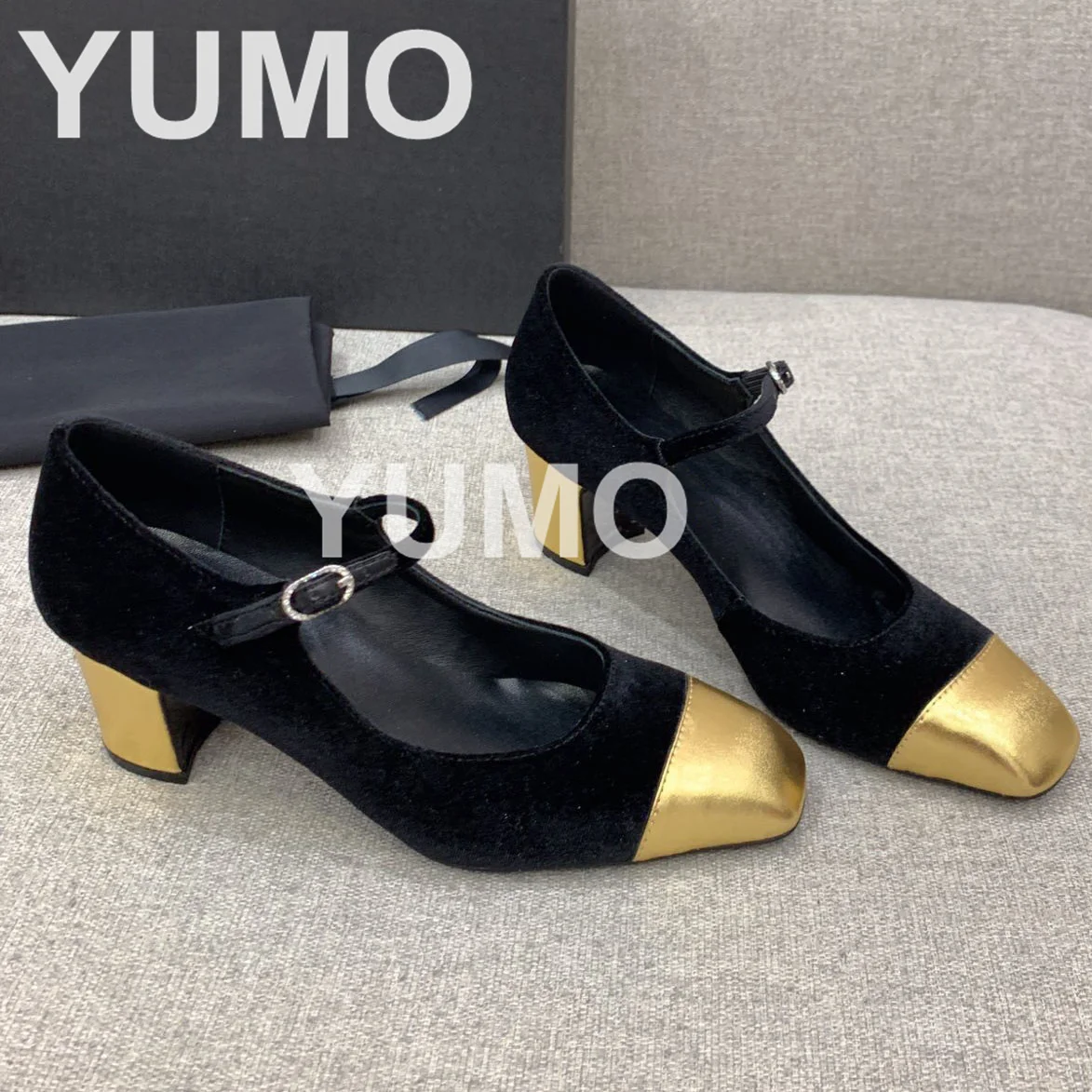 

2023 Designer Women Square Toe Velvet Pumps Fashion Mary Jeans Pumps Shallow Chunky High Heel Laedies Office Ladies Basic