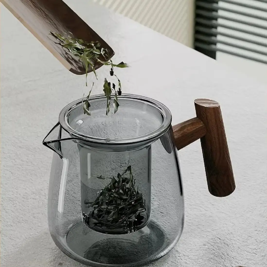 GIANXI Tea Pot Heat-Resistant Glass With Walnut Handle Chinese Drain/Storage Tea Tray Home Hospitality Kung Fu Teapot Set tea set