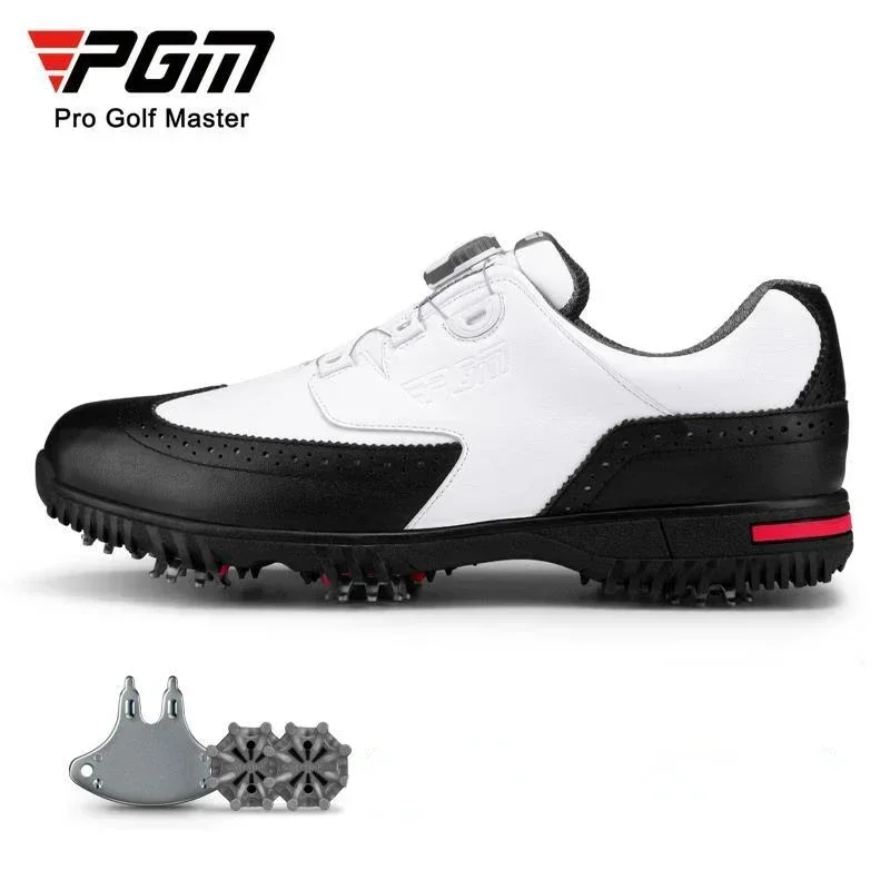 PGM Men Golf Shoes with Removable Spikes Skid-proof Men's Waterproof Sneakers Knob Strap Sports Shoes Top Layer Cowhide XZ240