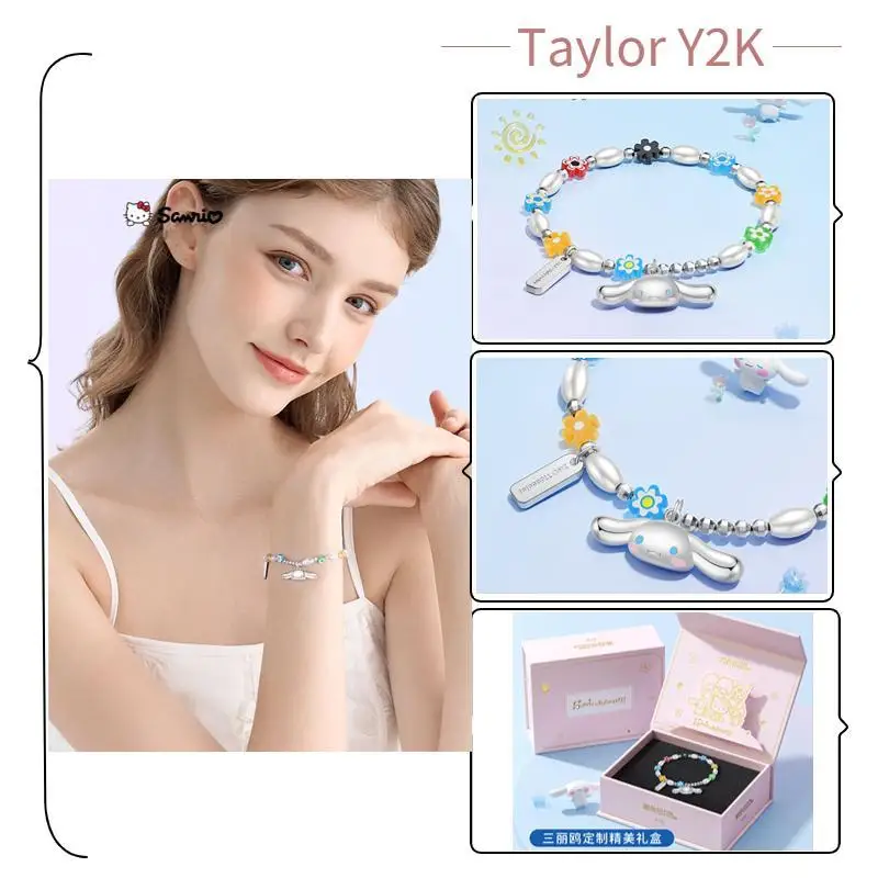 

2023 Sanrio Cinnamoroll Bracelet Anime Figure Kawaii Fashion Original Ins Chain Colorful Glaze Dopamine Qixi Gift Y2K Sweet Girl