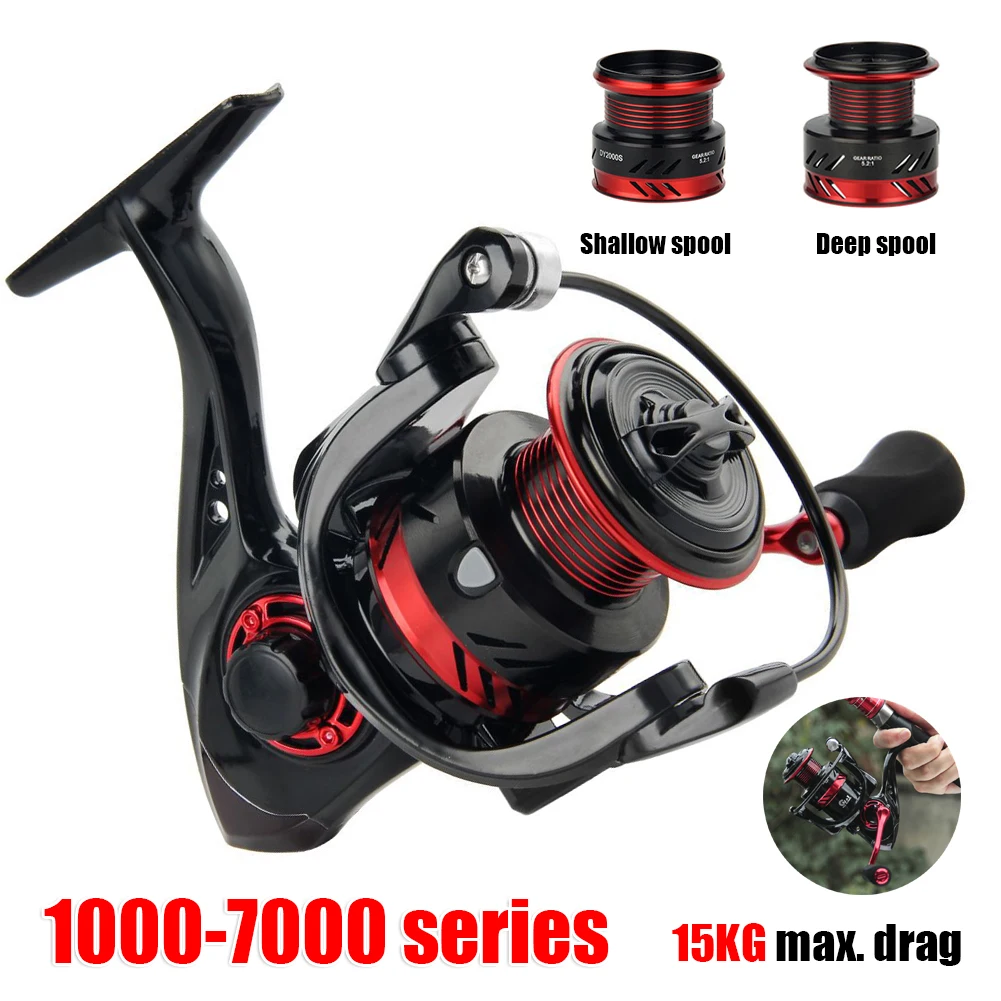 

Ultralight Spinning Reel DY1000-7000 Fishing Reel Metal Spool Deep 15kg Max Drag Power 13+1BB Fishing Reel for Bass Pike Fishing