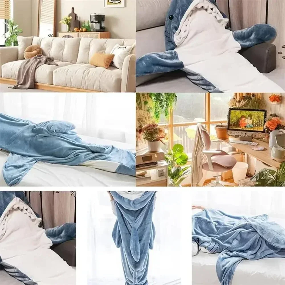 Wearable Blanket 1pc Shark Blanket For Adult Winter Warm Hooded Playsuit Onesie Funny Sleeping Bag For Slumber Party