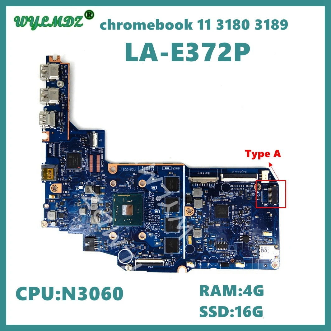 

Φ N3060 CPU 4GB-RAM 16GB 32GB-SSD LA-E372P для Dell Chromebook 11 3180 3189 протестированная Материнская плата ноутбука OK