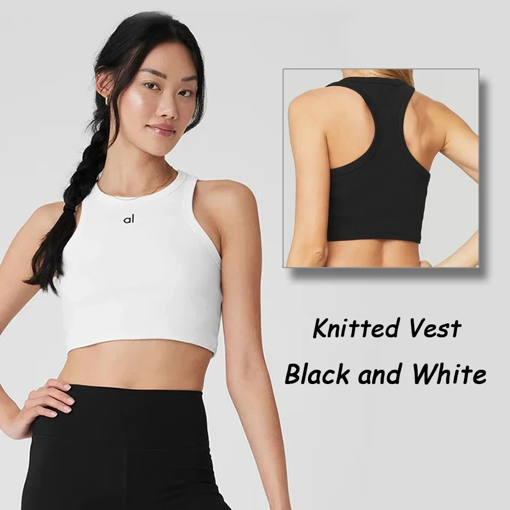 

AL Bra with logo for Women Top Fitness Breathable Seamless Knitted Tank Top Knitting Seamless Delight High Neck Bra
