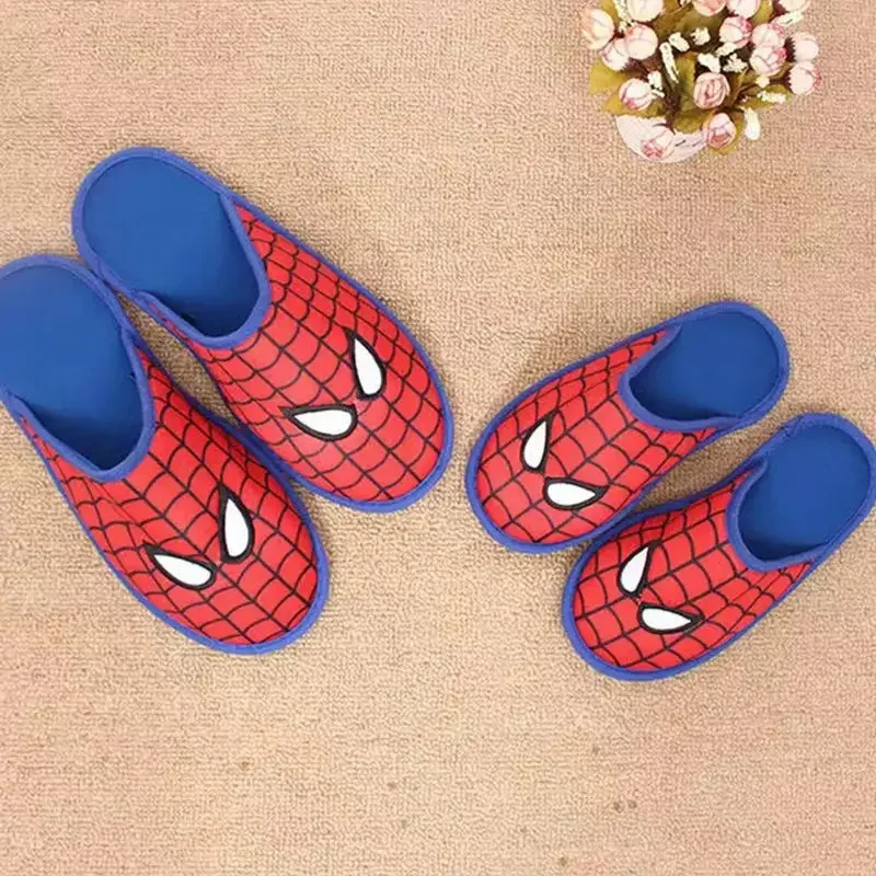 Spring Autumn Cotton Slippers Children Family Matching Girls Men Cartoon Spider Man Kid Boys Indoor Anti-slip Home Shoes EU28-44