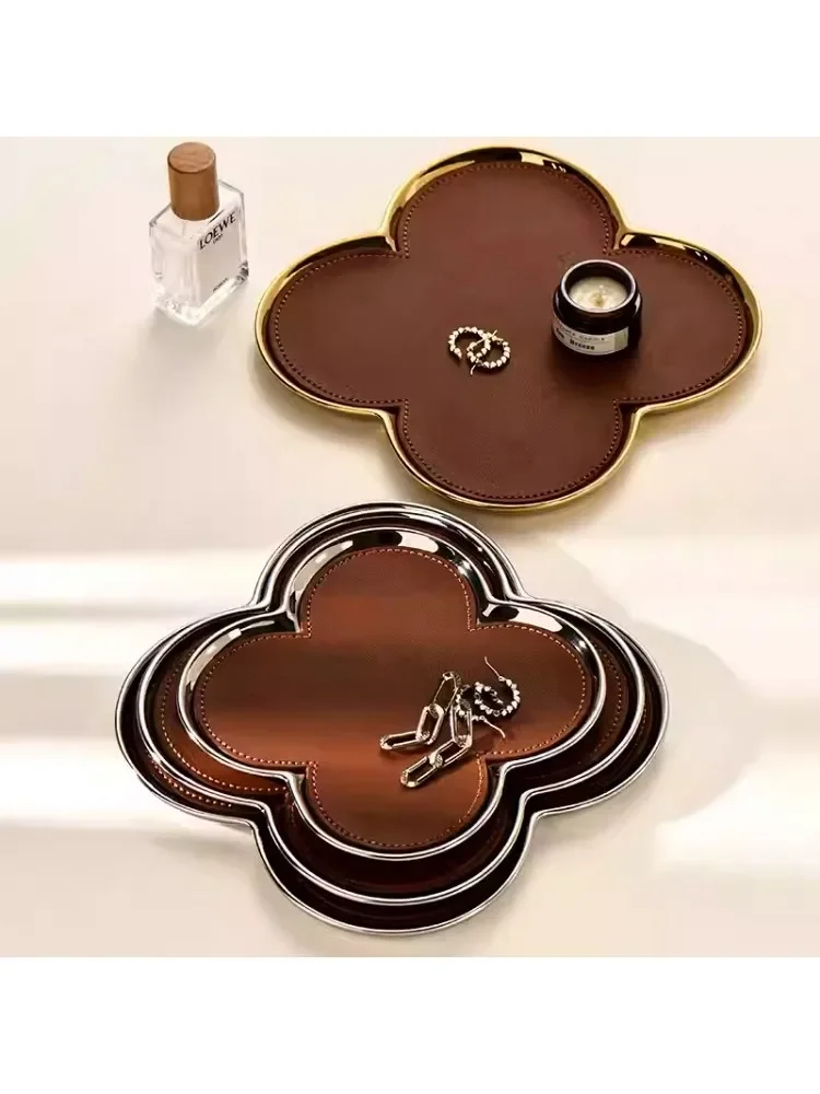 Ceramic Leather Storage Tray Desktop Jewelry Clover Display Tray For Living Room Home Decoration storage tray,jewelry storage tray
