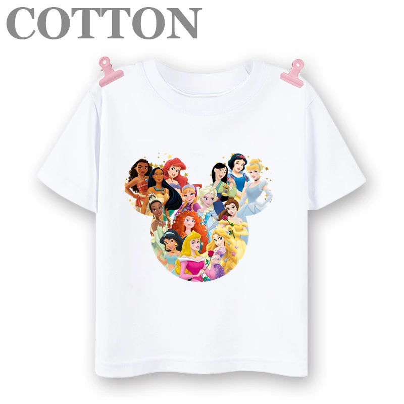 thumbnail image 1 of Camiseta de algodón de varios estilos con estampado de dibujos animados para niños de Disney, de manga corta, con estampado de princesas animadas de verano, 1 of 5