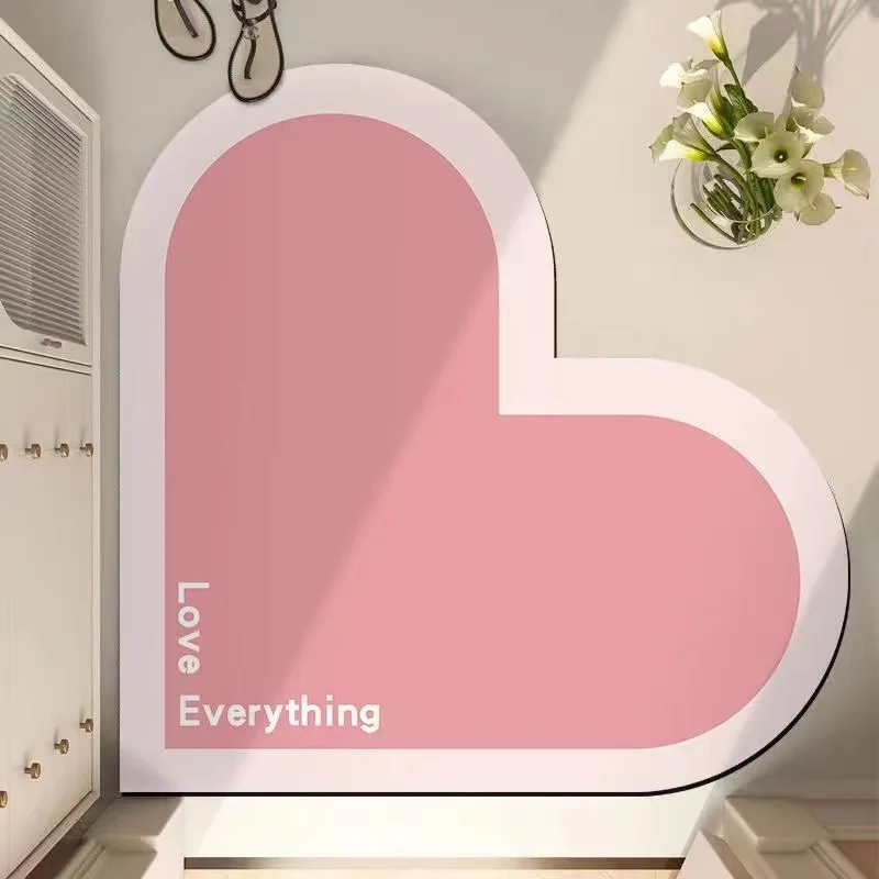 세척 가능한 하트 모양 발 매트, 욕실 입구 바닥 매트, 복숭아 코너, 흡수성 미끄럼 방지 발 매트, 80x80cm