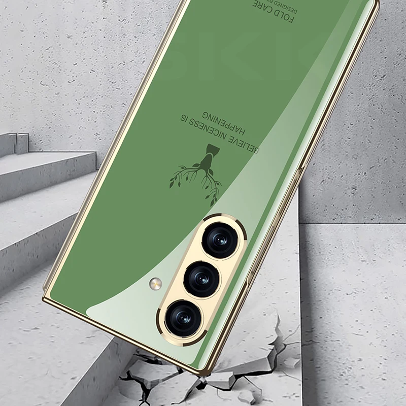 Luxury Painted Tempered Glass Case For Samsung Galaxy Z Fold 7 6 5 Outer Screen