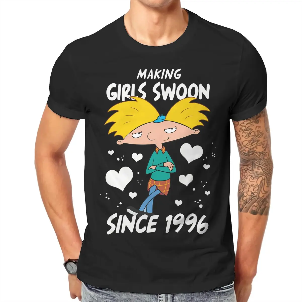 

Hey Funny Arnold Valentine's Day Arnold Making Girls Swoon Tshirt Harajuku Men Grunge Clothes Loose Cotton Crewneck T Shirt