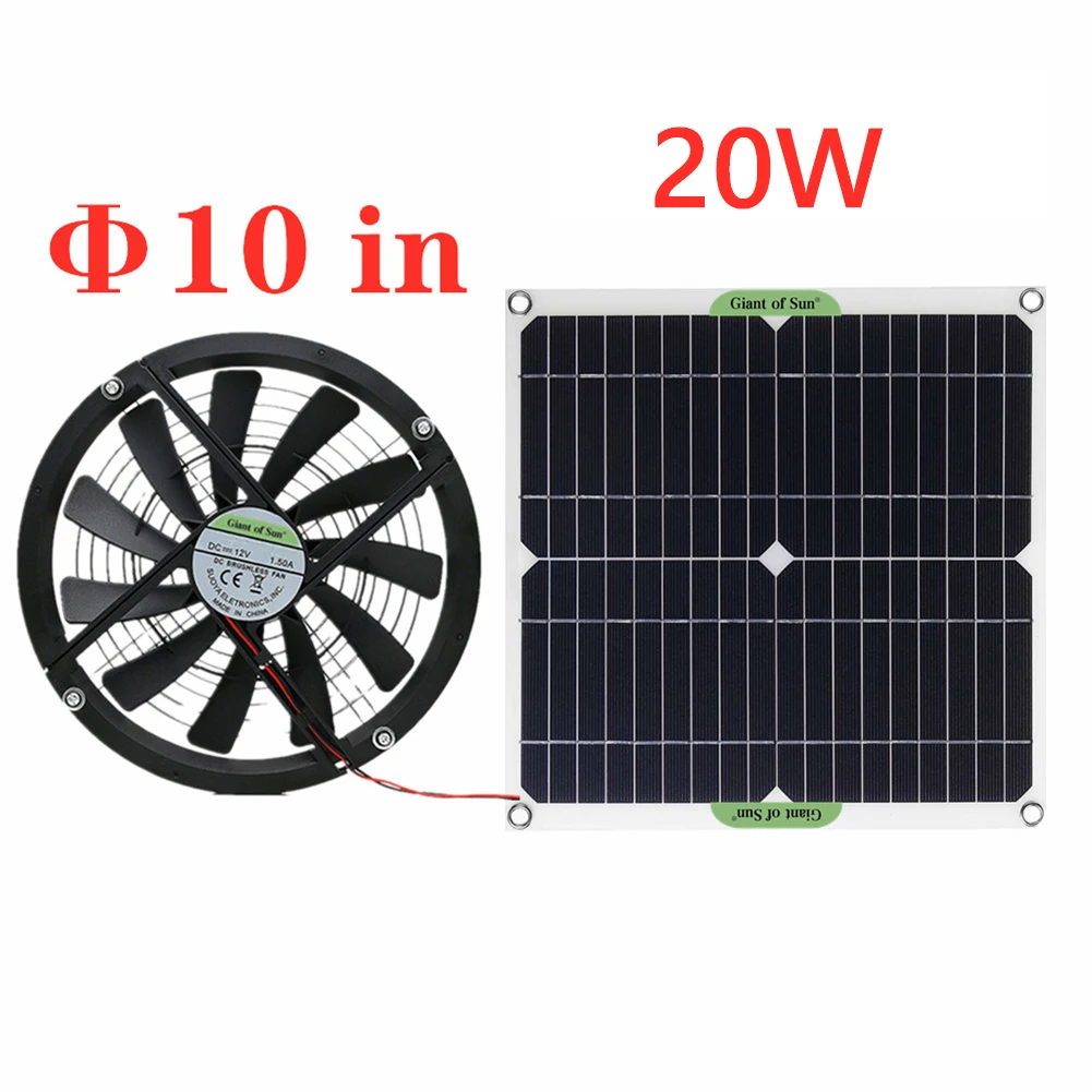 20W Mini Solar Panel Powered Ventilator Fan for Office Outdoor Portable Exhaust Fan Air Extractor for Dog Chicken House