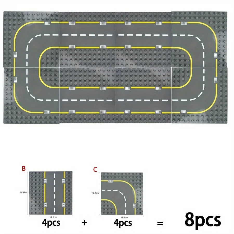 7,51 Zoll * 7,51 Zoll große Partikel Dot City Road Street Grundplatte gerade Kurve Bausteine Ziegel Grundplatte Kinderspielzeug – Detail 2