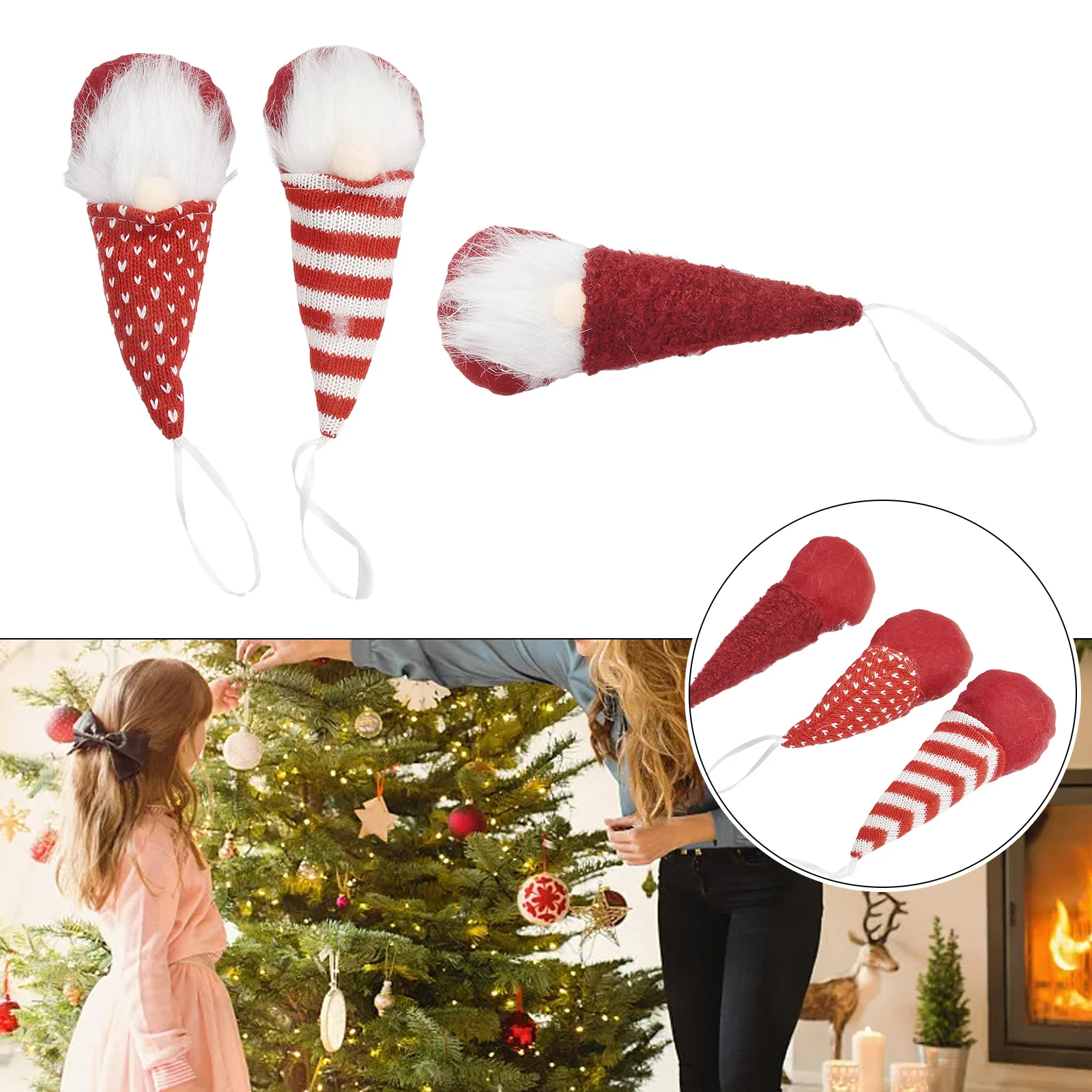

3pcs Christmas Tree Hanging Gnome Plush Gonk Santa Doll Pendants Xmas Ornaments Christmas Themed Party Kid Room Playroom