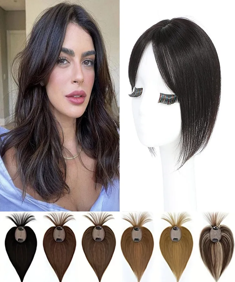 Nuovo stile Topper per capelli umani al 100% perfetto per la caduta dei capelli Topper per capelli umani per donne Topper per capelli con due clip - immagine 2