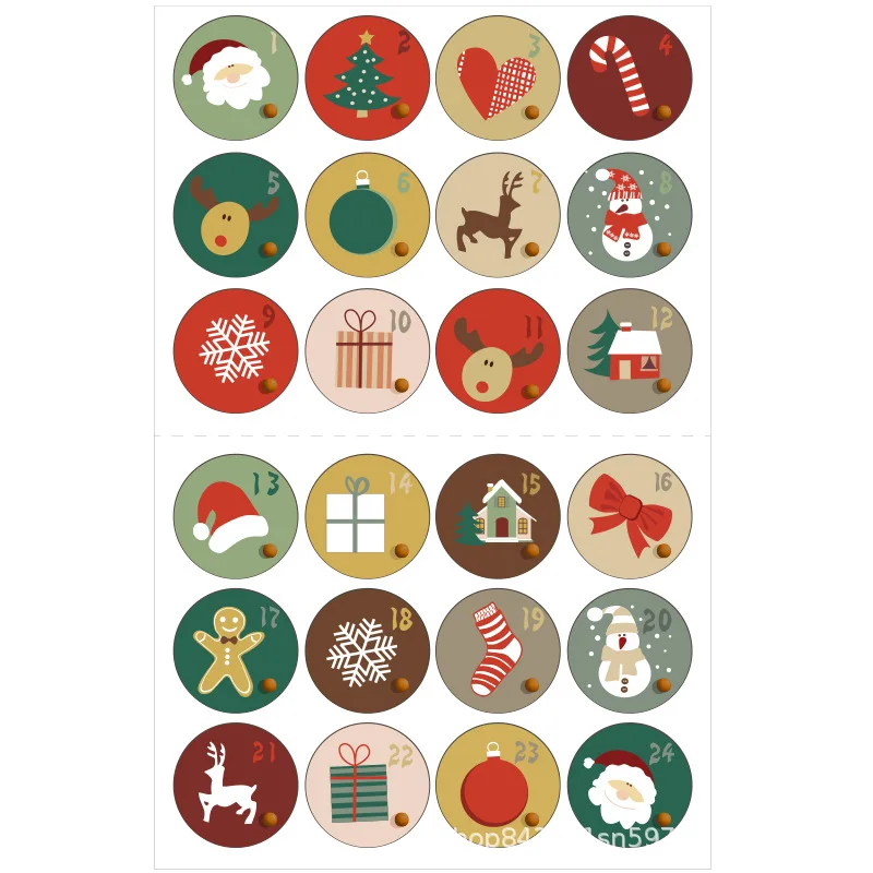 24Pcs/Set Merry Christmas Advent Calendar Number Paper Sticker Cookie Candy Seal Stickers DIY Gift Packaging Labels Xmas Decor