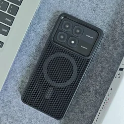 Honeycomb Magnetic Shockproof Breathable Wireless Charging Back Cover - POCO X6 Pro (Balck)