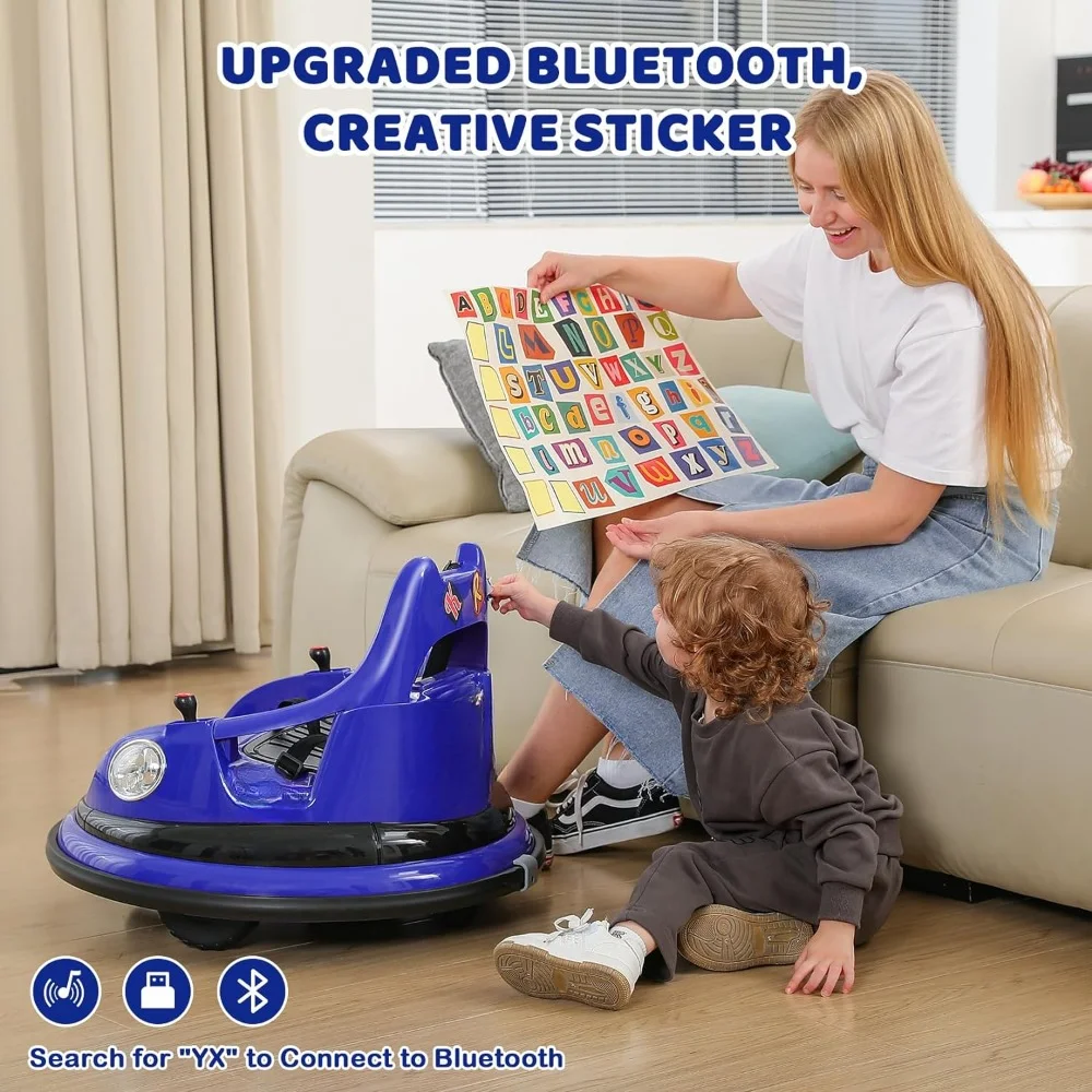 Ride on Bumper Car,1.9MPH Max,12V Battery Car for Kids W/Parent Remote,2-Speed,2 Driving Mode,360&deg;Spin,5 Lighting Mode,Blue