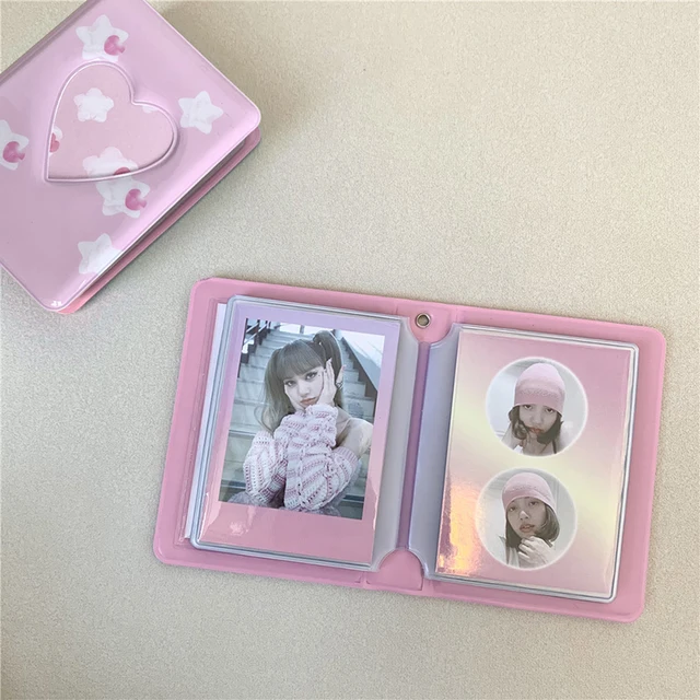 3 Hüvelykes Fotóalbum 40 Grids Hollow Heart Holder Stars Kpop Binder Mini Idol Card Collect Book Album Fotó