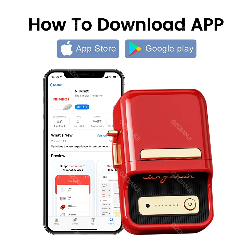 Niimbot B21 Label Sticker Printer Portable Thermal Wireless Bluetooth Maker used for Barcode Clothing Jewelry Fooder Store Print