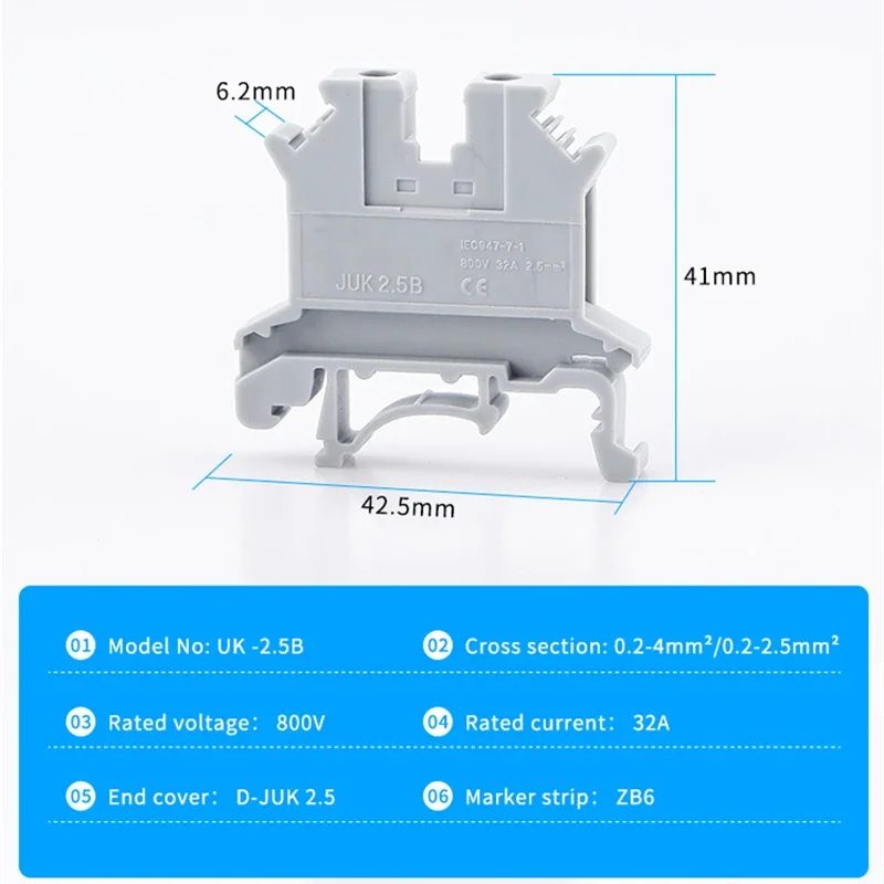 Wire connectors din rail terminal block 100pcs Din Rail Terminal Block UK-2.5B Wire Conductor Universal Connector Screw Connection Terminal Strip Block UK2.5B