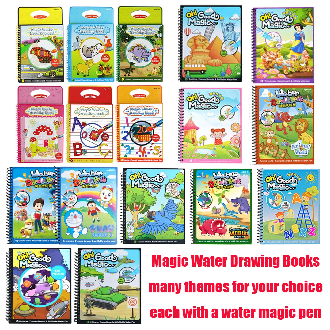 6 Types Magic Water Drawing Books Doodle Books Painting Board Drawing Toys  Educational Toys for Kids Xmas Gift