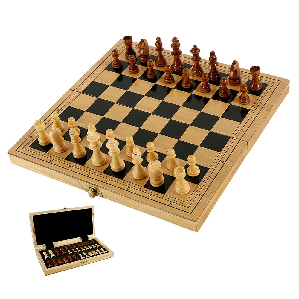 Wooden Chess Foldable Chess Board Wooden Chess Set Folding Chess Board Game Set Portable Travel Checkers Suit Beginner Educational Toy for Kids