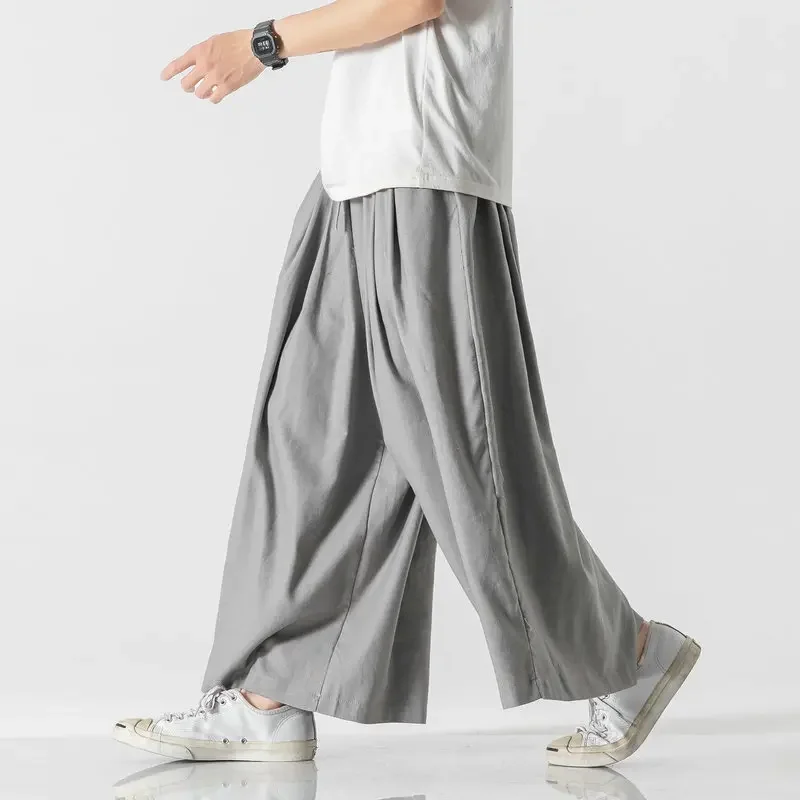 Harajuku Wide Leg Pants Mens Joggers Tradition Streetwear Casual Linen Trousers Men Autumn Vintage Woman Harem Pants 5XL