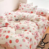 Class A Double Layer Yarn Four Piece Bedding Set Cartoon Cute Bed Sheet Quilt Set Fitted Sheet Cotton Linen Four Piece Set 2