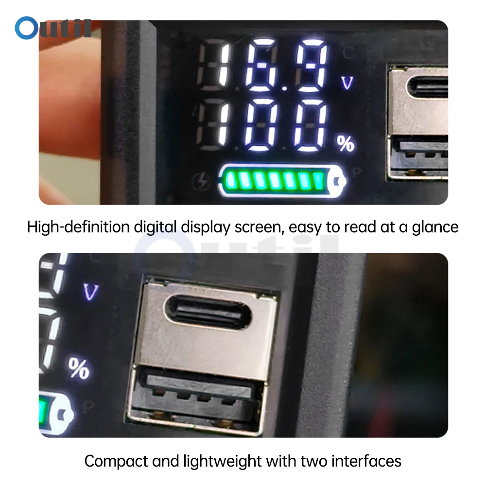 DC 9-24V Digital Voltmeter USB+Type-C Dual-interface Lithium Battery Capacity Display Meter ZFX-3079 LED Battery Display Voltmet 4