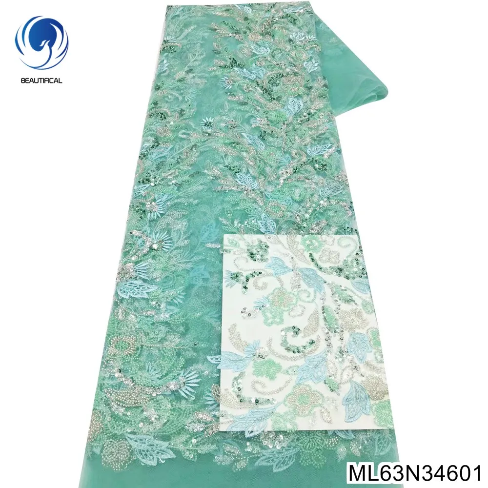 

Temperament Goddess Fan Clothes African Shiny Sequins with Heavy Beaded Lace Fabric 100% Polyester for Wedding Dress ML63N346