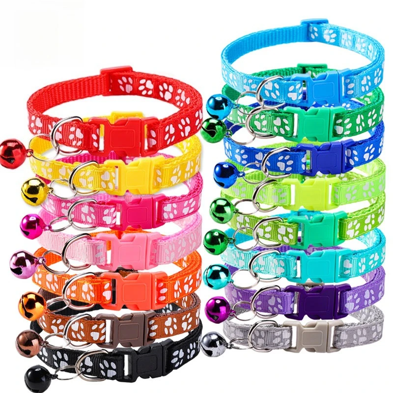 Collar with Bell Cartoon Footprint Colorful Dog Puppy Cat Accessories Kitten Collar Adjustable Safety Bell Ring Necklace Collar with Bell Cartoon Footprint Colorful Dog Puppy Cat Accessories Kitten Collar Adjustable Safety Bell Ring Necklace