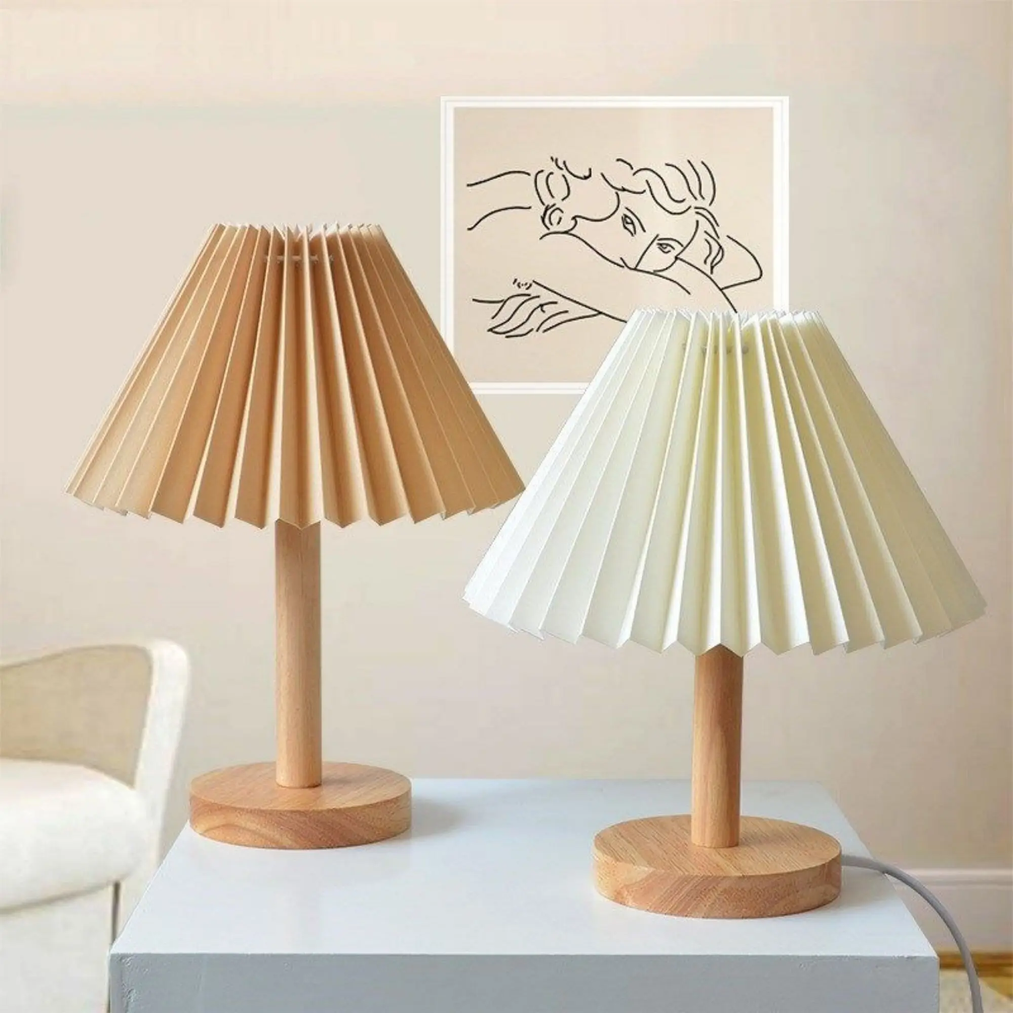 1pc pleated bedroom bedside lamp,Nordic style solid wood night lamp,bed and breakfast atmosphere lamp,decorative table lamp For bedside lamp