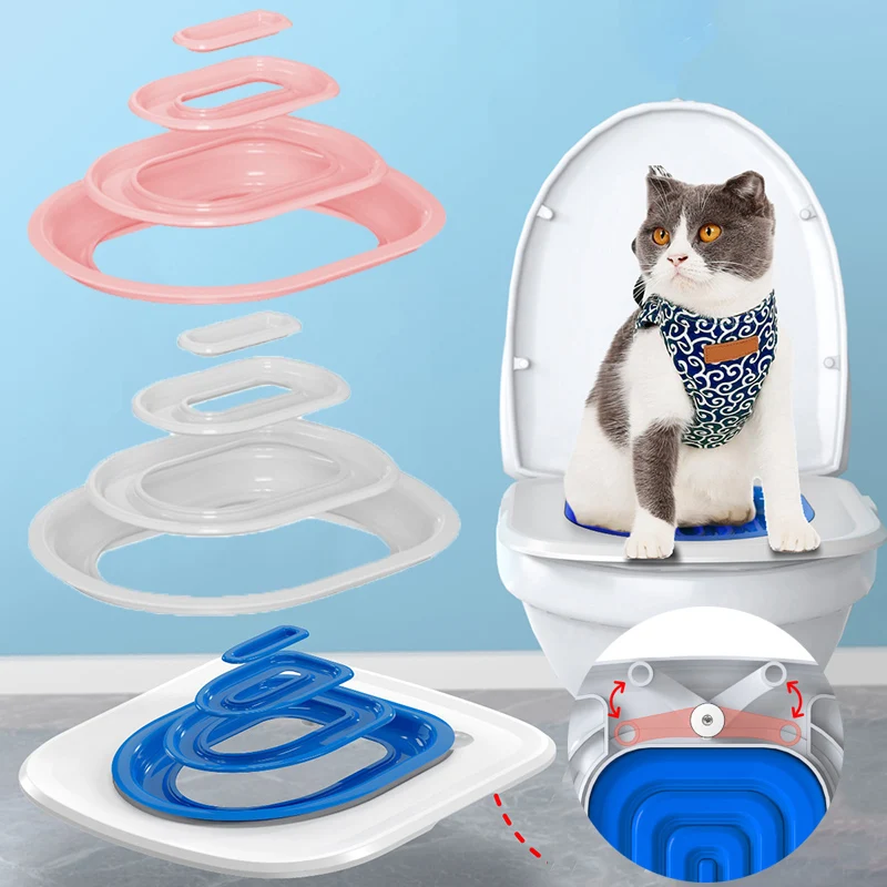 Cat Toilet Trainer Reusable Pet Cats Plastic Toilet Trainer Cat Toilet Training Kit Pets Litter Cleaning Tray Mat Cat Use Training Products