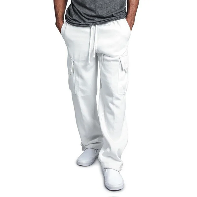 Men's  Cargo Pants Loose Drawstring Sweatpants with Pockets Sports Straight Trousers Jogging Long Pants Hip Hop Streetwear 4