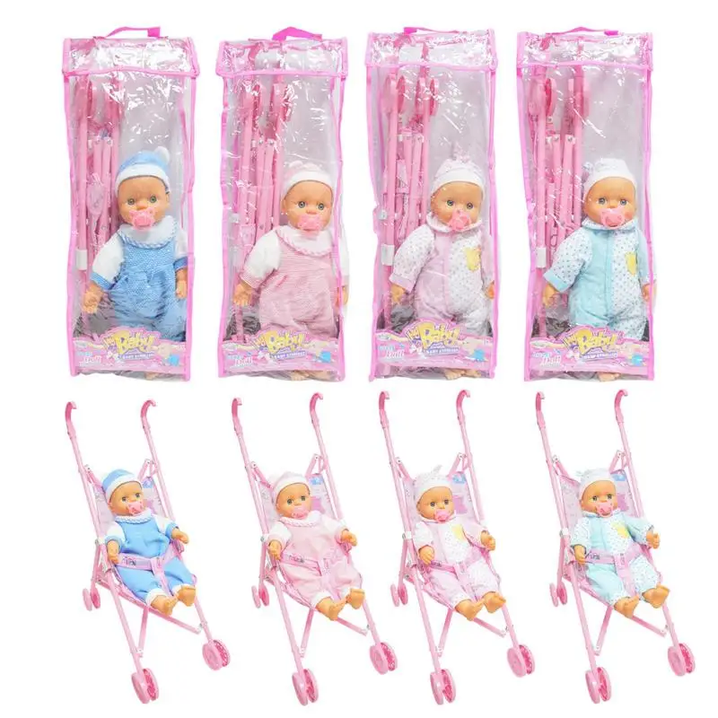 

Stroller For Dolls Kids Pretend Play Folding Stroller With Soft Body Babies Doll And Pacifier Soft Body Babies Doll Included