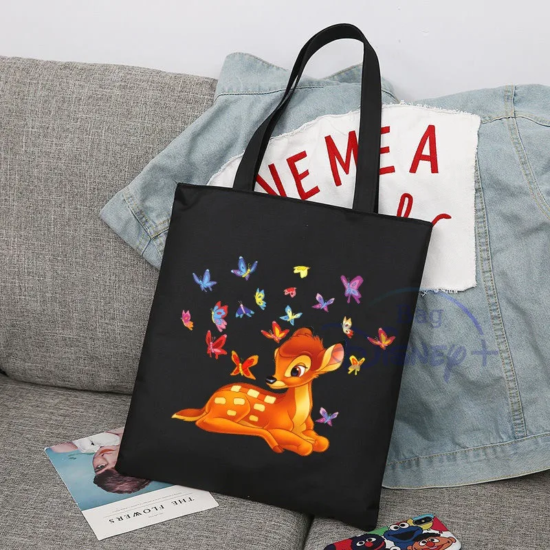 Disney Bambi Shoulder Bags Shopper Tote Handbag Canvas Travel Student  School Beach Cute Eco Bag Reusable Large Capacity Trendy