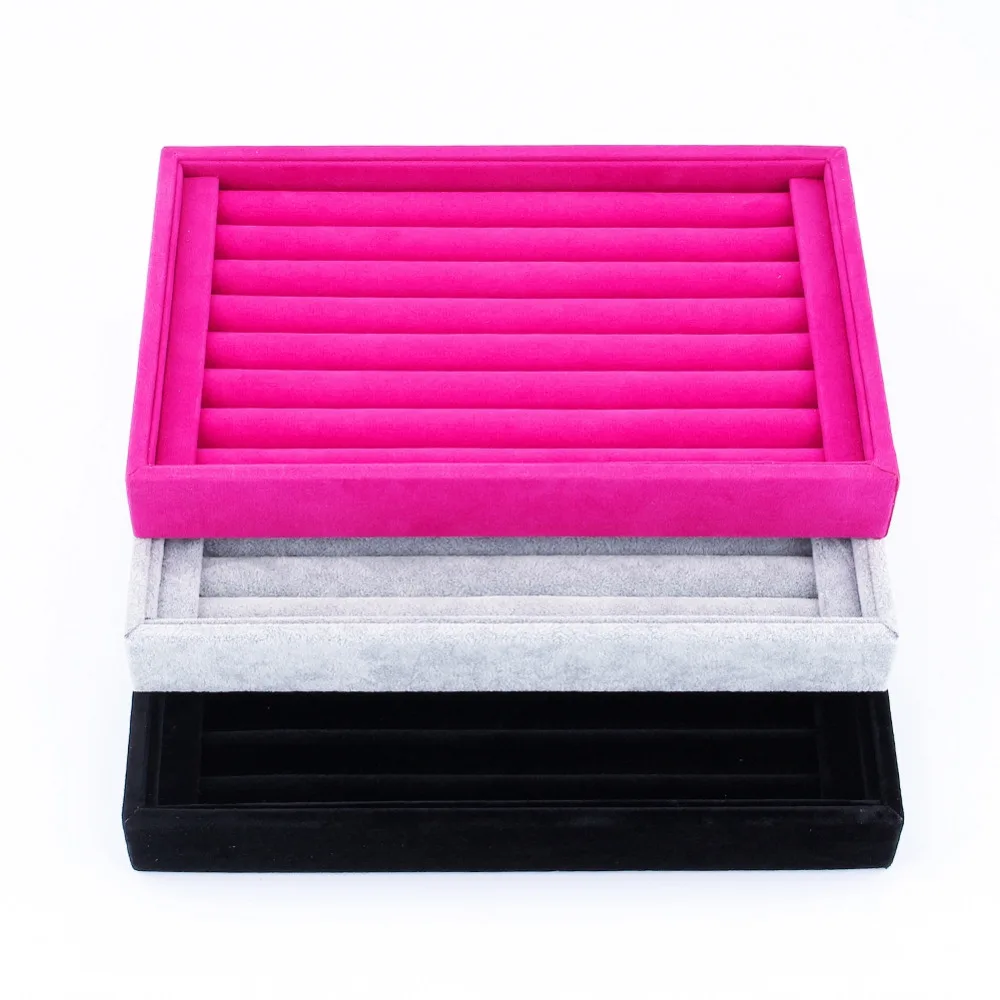Velvet Suede Ring Earrings Organizer Ear Studs Jewelry Display Stand Holder Rack Showcase Plate Fashion Jewelry Box Case Casket