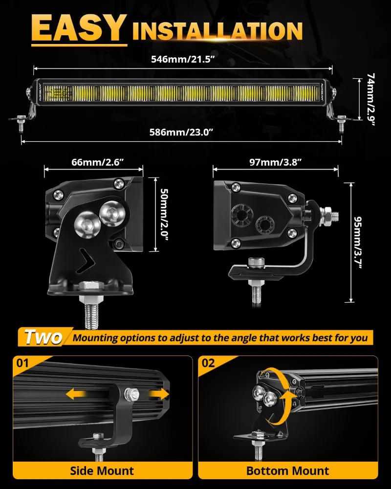 AUXBEAM 22 インチ オフロード LED ライトバー 配線ハーネス付き