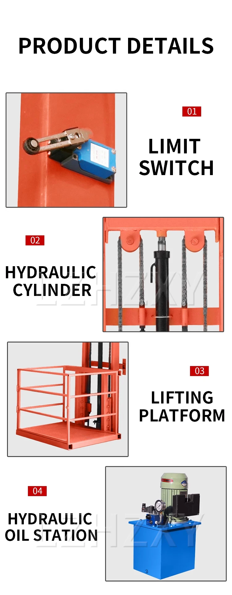 500KG/1000KG Electric lift Small electric hydraulic lift freight elevator guide